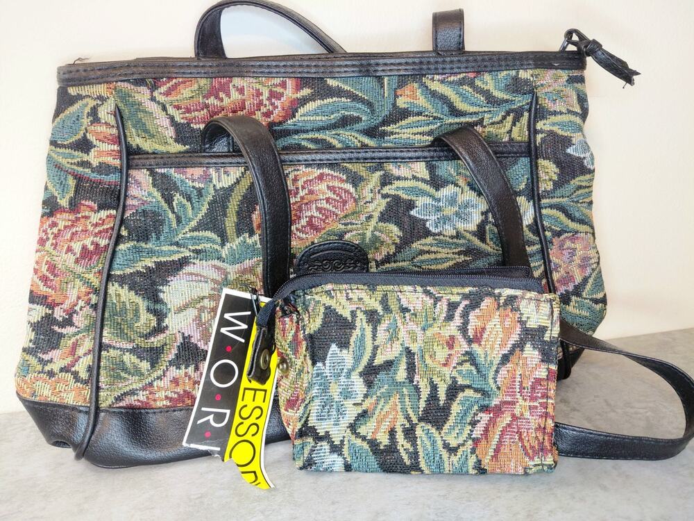 Vintage 90s Accessory Works Floral Tapestry Handbag Set - Bag & Wallet Deadstock